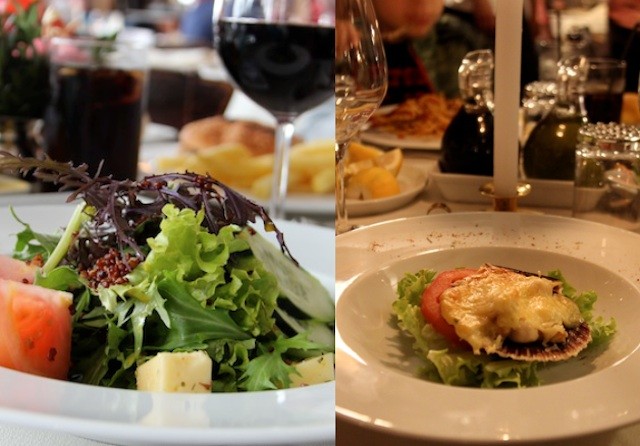 Saladinha fresca de dia e ostras gratinadas à noite