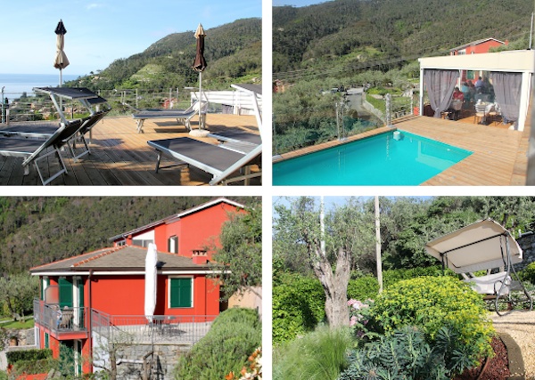um pouco do jardim e da piscina
