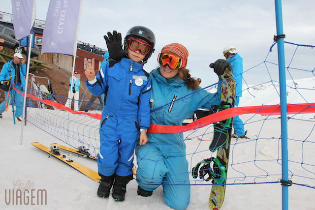 Filhão e sua professora de snowboard!