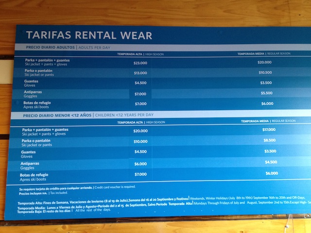 tabela de preços das roupas