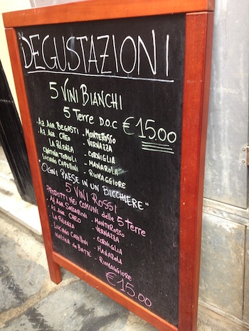 o menu desgutação da Enoteca Internazionale