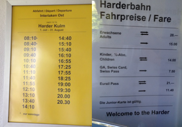 horários e preços Funicular para Harder Kulm