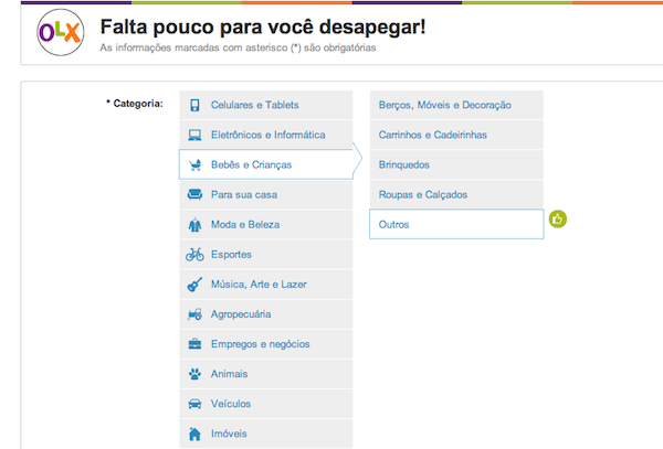 Escolhendo a categoria da minha mala ...