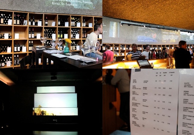 A tela especial onde é apresentada o filme sobre Lavaux. Assim como os vinhedos, ela é uma escada, imitando os terraços de Lavaux