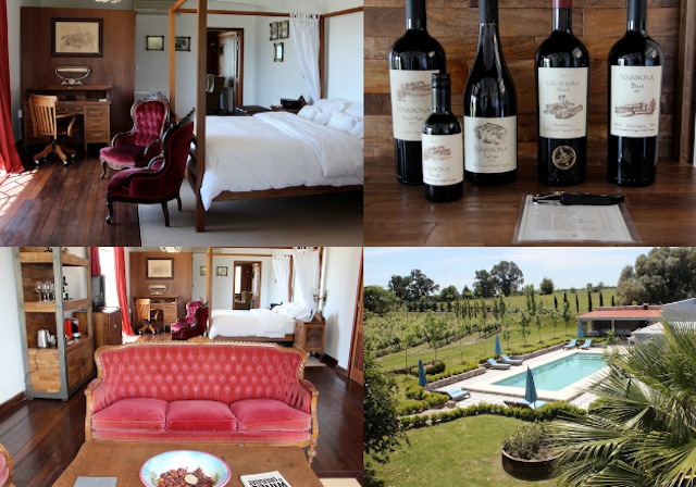 a suíte e a piscina do Wine Lodge Narbona