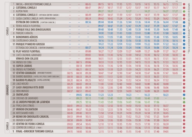 Folheto que indica os horários para programar o seu passeio e rota