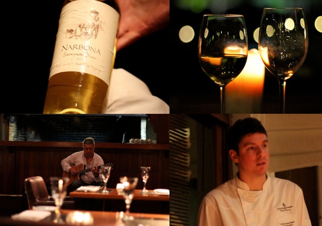 o Chef, a viola de fundo e o vinho branco para acompanhar o peixe da primeira noite