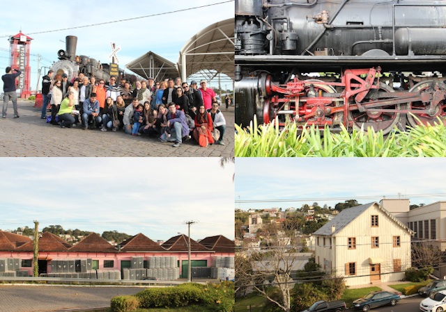 O grupo do tour no embarque em Carlos Barbosa