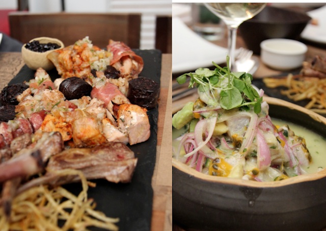 ceviche com sauvignon blanc e a tábua de carnes para compartilhar com o tinto Acróbata