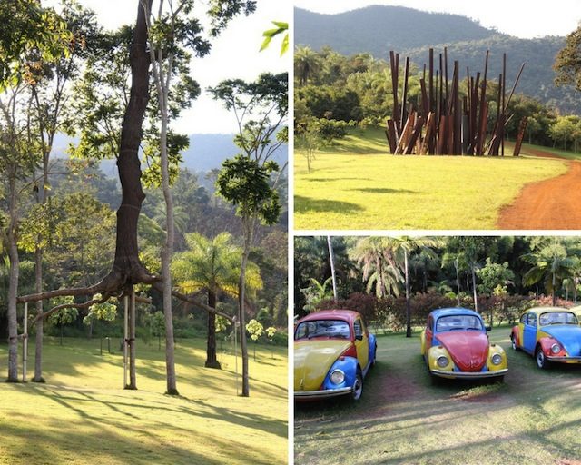 apure o olhar : escultura Elevazione de Giuseppe Penone (A21 no mapa) e au queda de viga (A14 no mapa) e os fuscas coloridos
